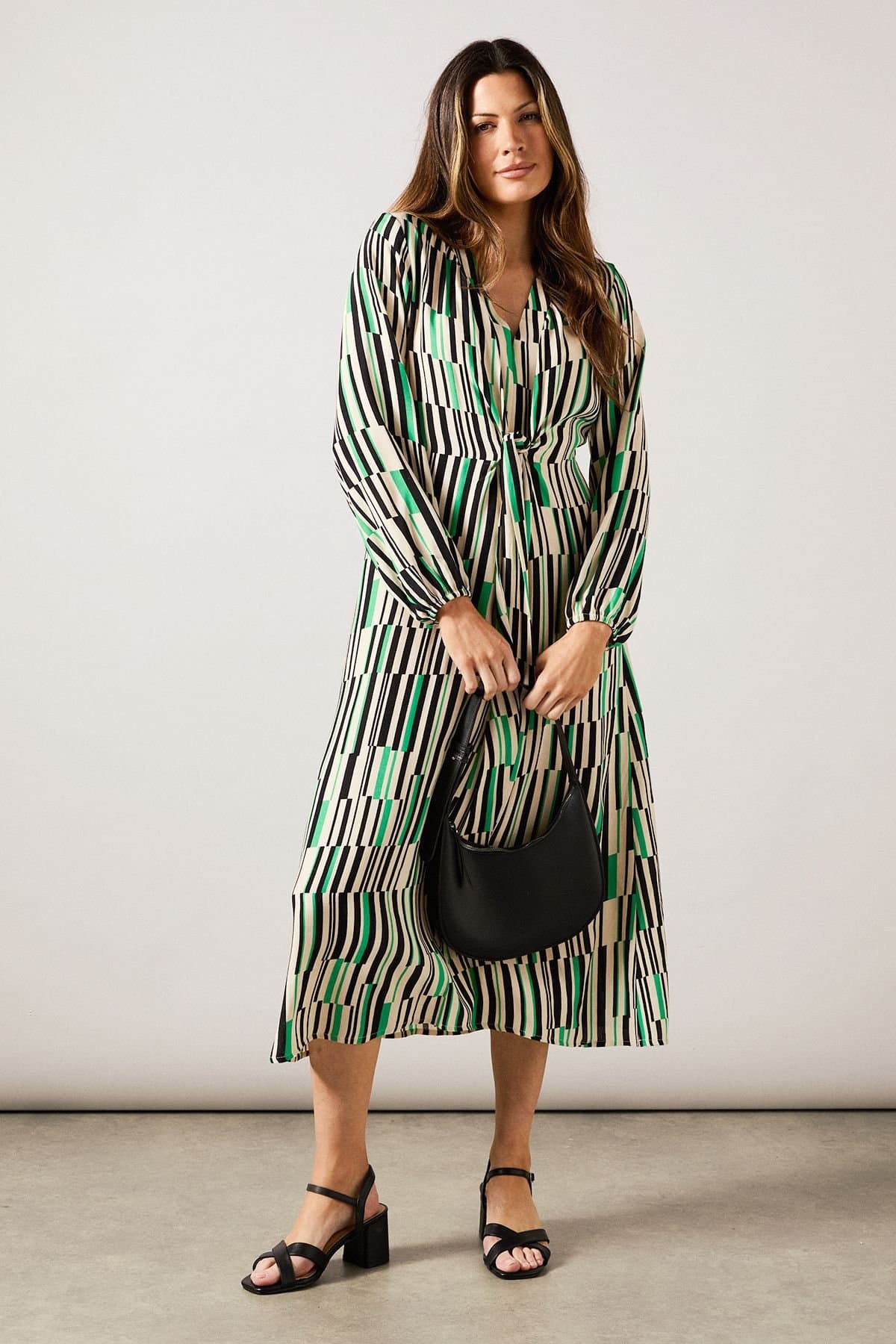 Wallis Wallis Women's Green Geo Tie Front Midi Dress