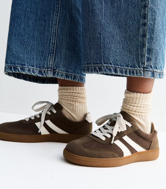 New Look Women's Light Brown Corduroy Faux Leather Lace Up Trainers Vegan New Look - 2
