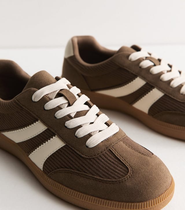 New Look Women's Light Brown Corduroy Faux Leather Lace Up Trainers Vegan New Look - 3