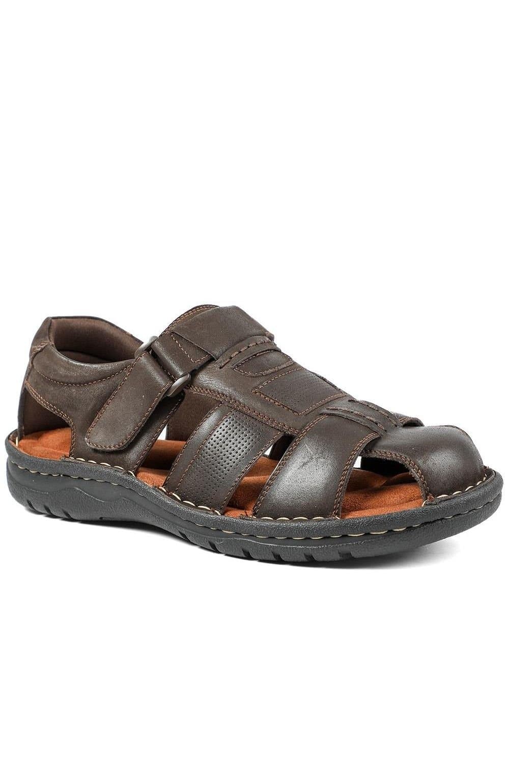 Pavers Pavers Men's Leather Touch Fasten Fisherman Sandals in Dark Brown