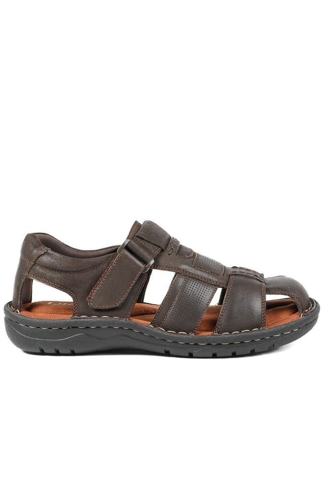 Pavers Pavers Men's Leather Touch Fasten Fisherman Sandals in Dark Brown - 2