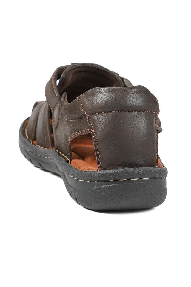 Pavers Pavers Men's Leather Touch Fasten Fisherman Sandals in Dark Brown - 3
