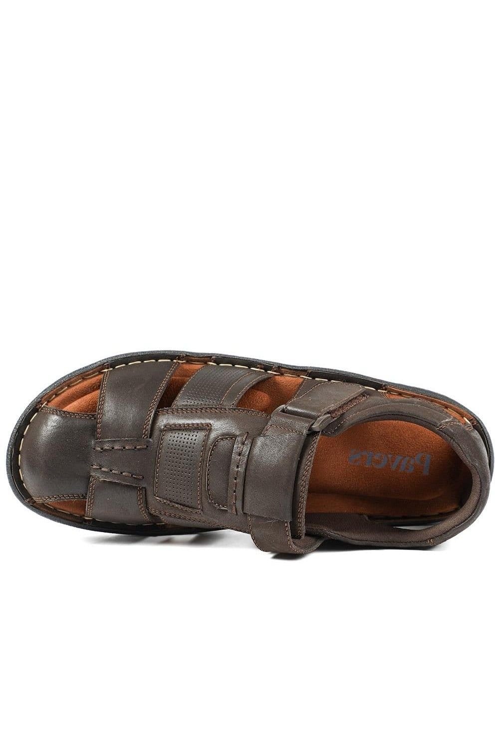 Pavers Pavers Men's Leather Touch Fasten Fisherman Sandals in Dark Brown - 4