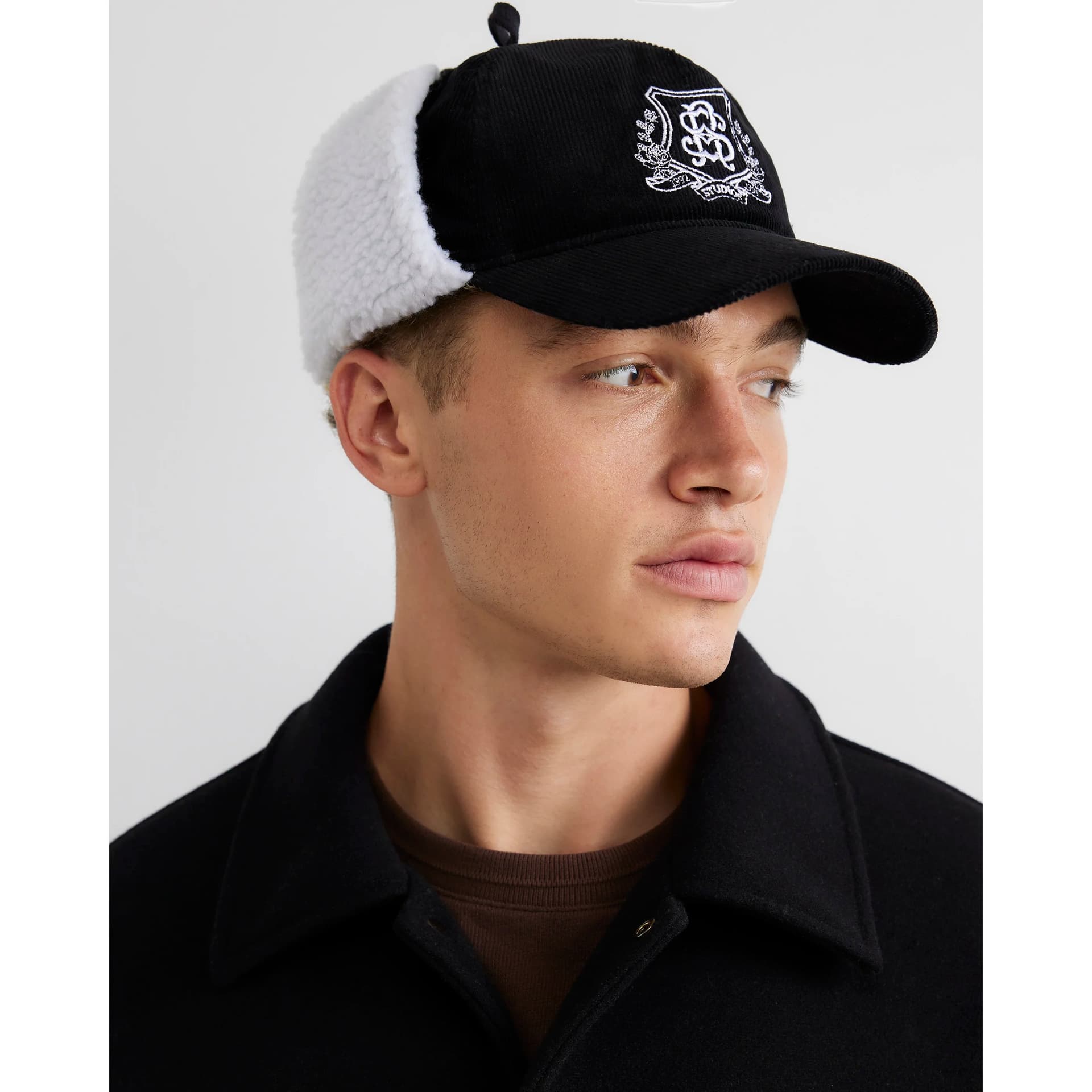 River Island Mens River Island Black Faux Fur Lined Cap