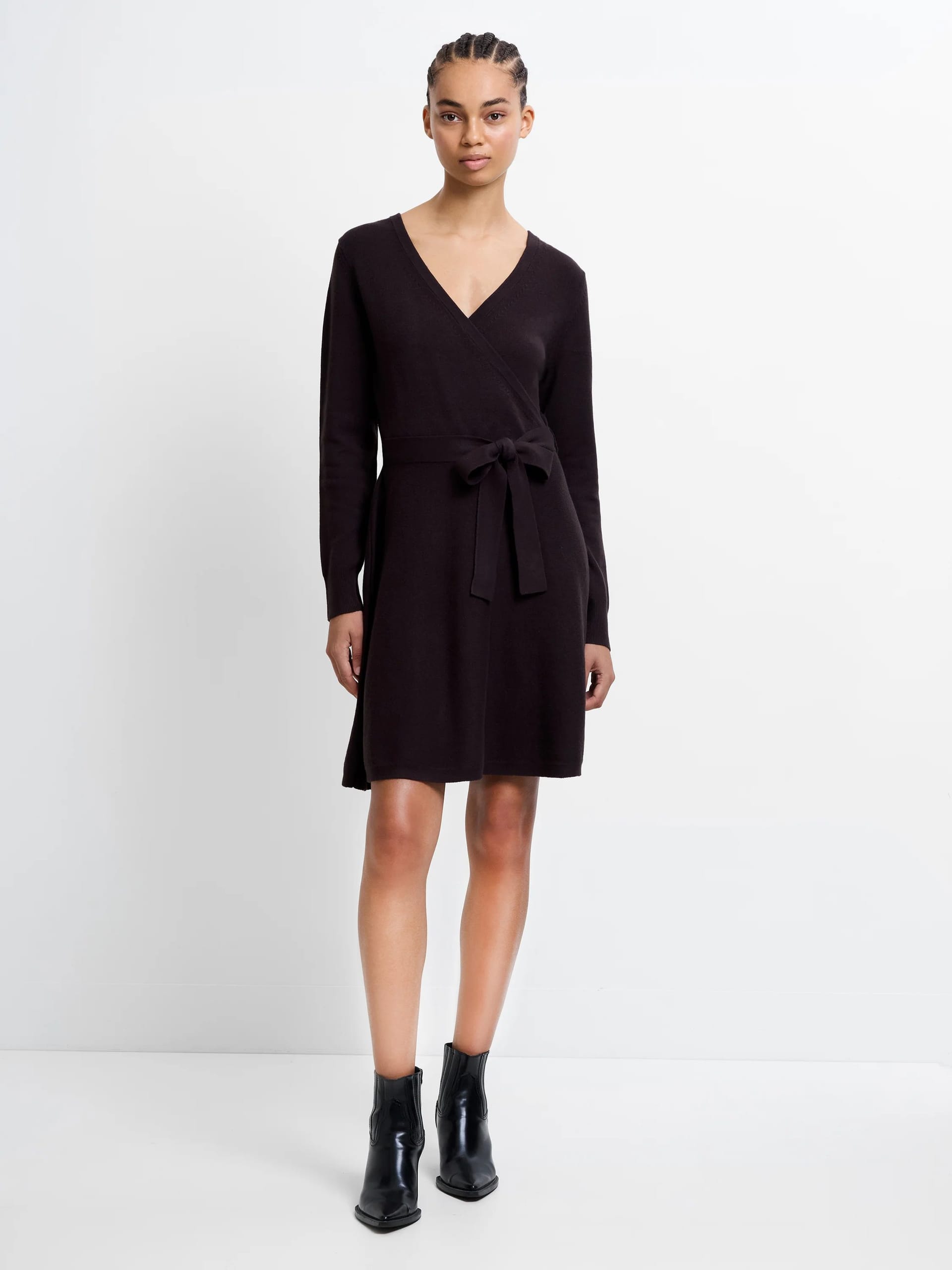 French Connection Chocolate Ganache Brown Wrap Mini Dress