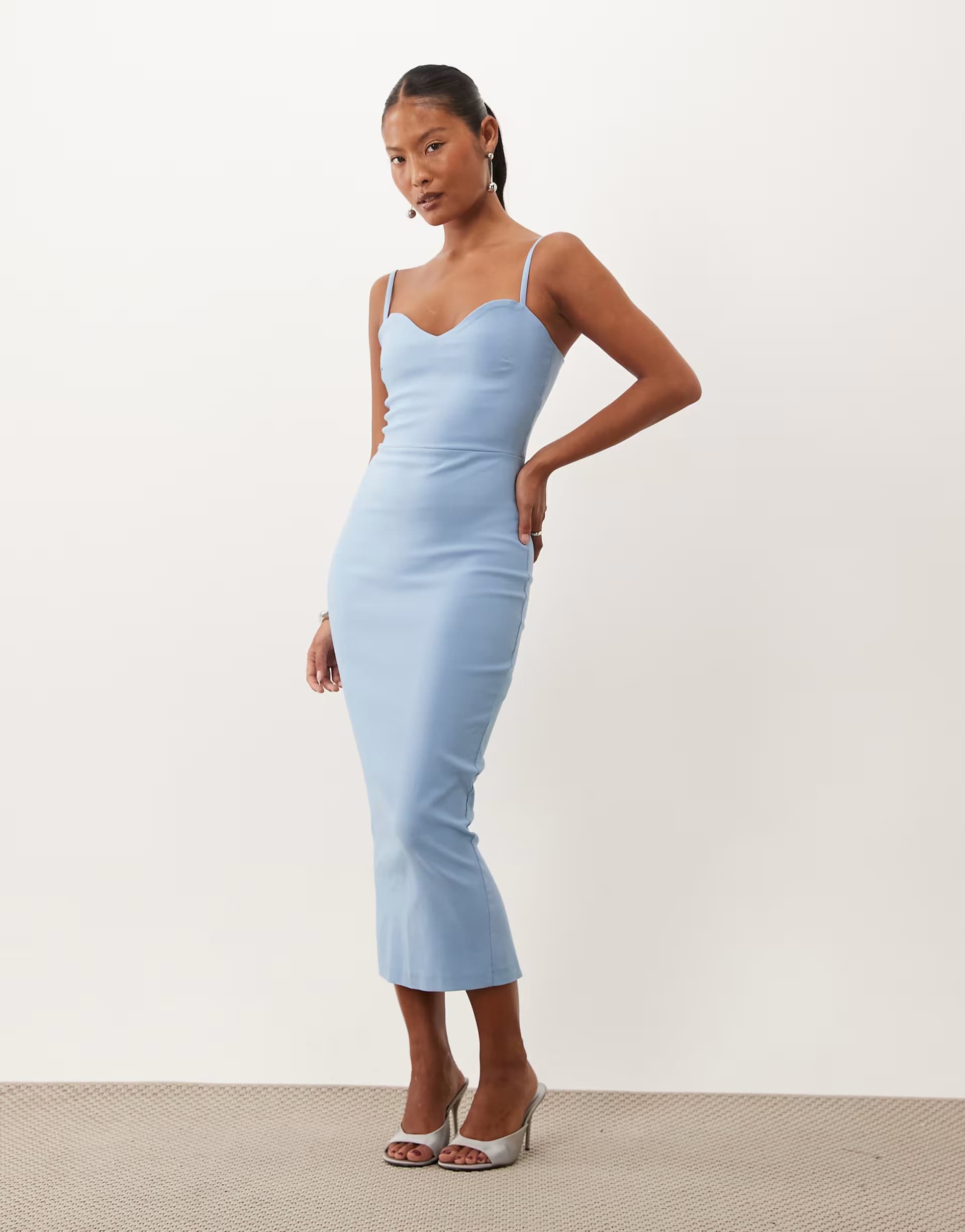 ASOS Vesper Petite bengaline sweetheart neckling cami strap midaxi dress in ice blue