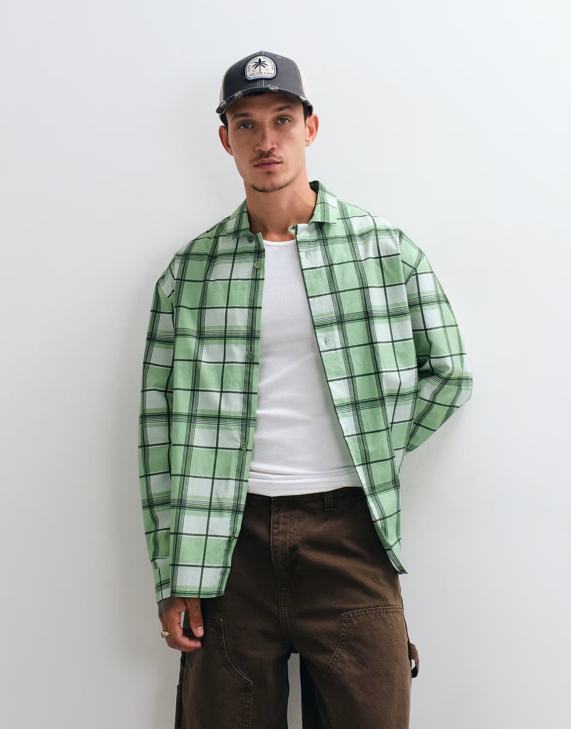 ASOS ASOS DESIGN oversized check shirt in green