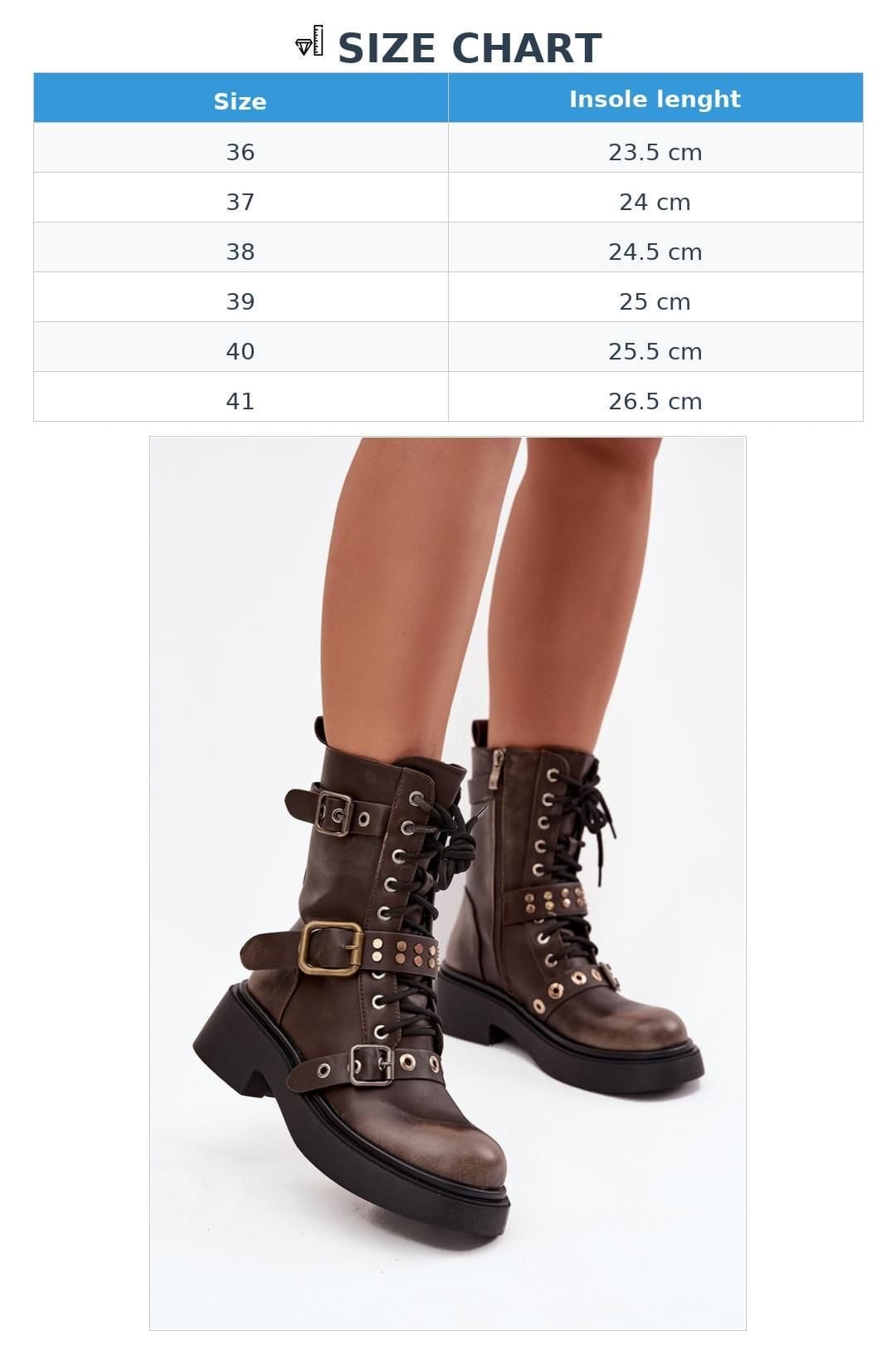 Love Lace Love Lace Women's Ankle Boots with Zipper & Lace Buckle Straps Round Toe in Brown - 4