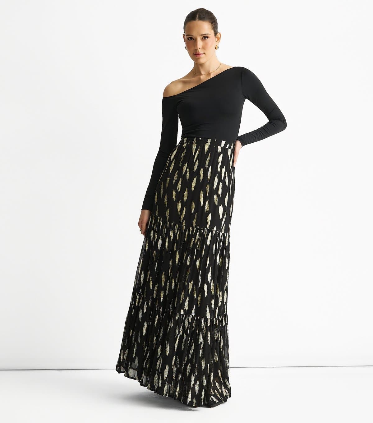 Gini London Women's Black Jacquard Tiered Maxi Skirt Gini London New Look