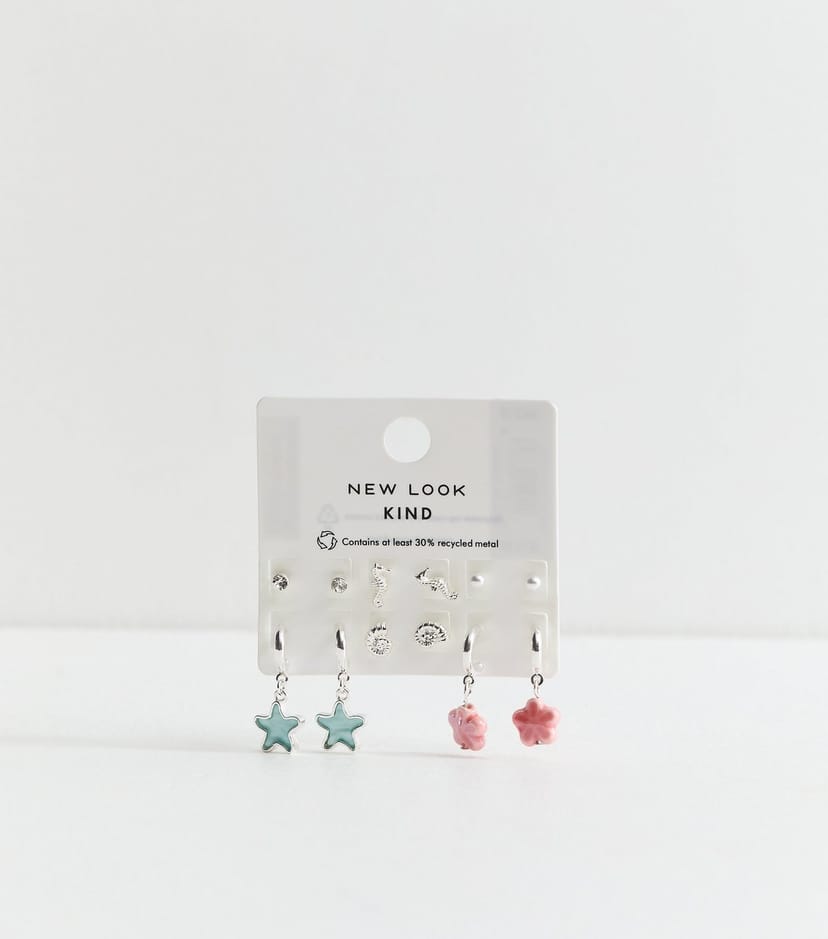 New Look Pack of 6 Silver Tone Mixed Shape Earrings New Look - 1