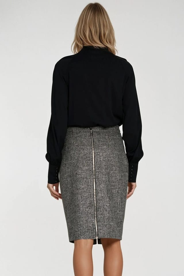 Love Lace Love Lace Women's Textured Fit Knee Length Skirt with Back Zip in Grey - 3