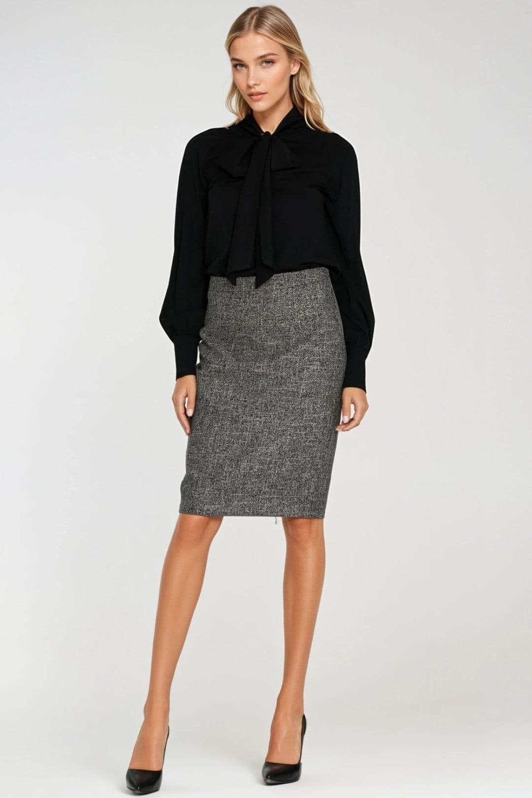 Love Lace Love Lace Women's Textured Fit Knee Length Skirt with Back Zip in Grey - 4