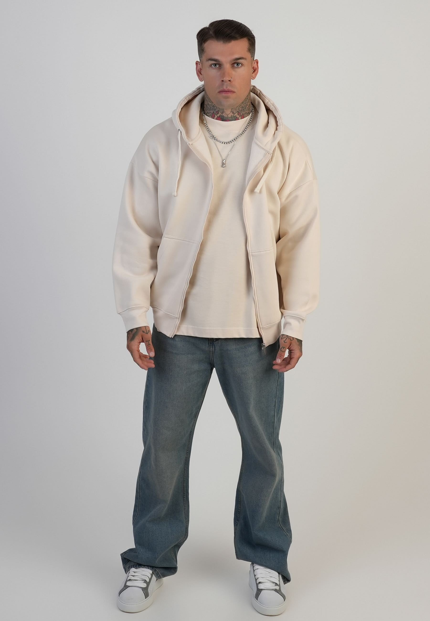 SikSilk SikSilk Men's Graphic Full Zip Hoodie in Ecru - 4