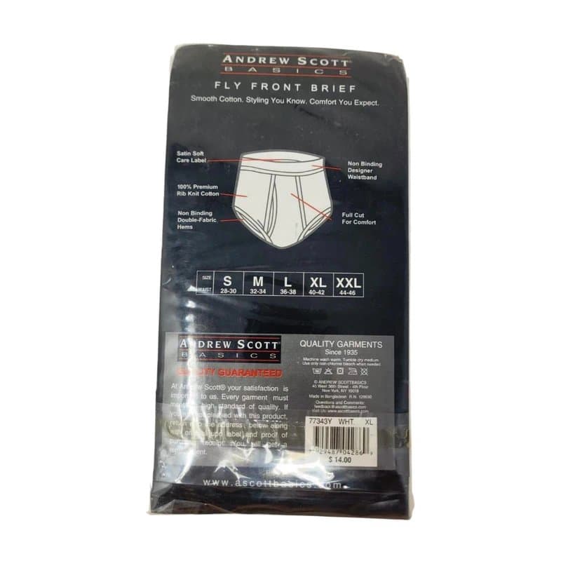 Andrew Scott 3 Pack Andrew Scott Basics Fly Front White Briefs Sz XL New Mens Underwear White