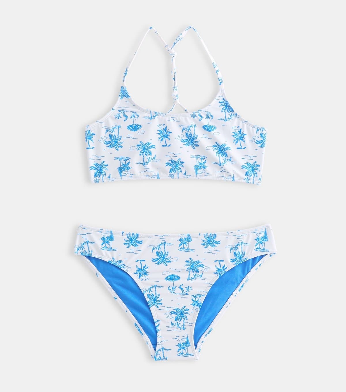 New Look Girls' White Palm Tree Print Triangle Bikini Top and Bottoms Set New Look