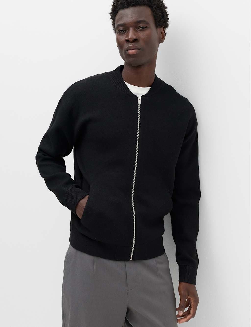 Marks & Spencer M&S Air Yarn Knitted Bomber Jacket Black