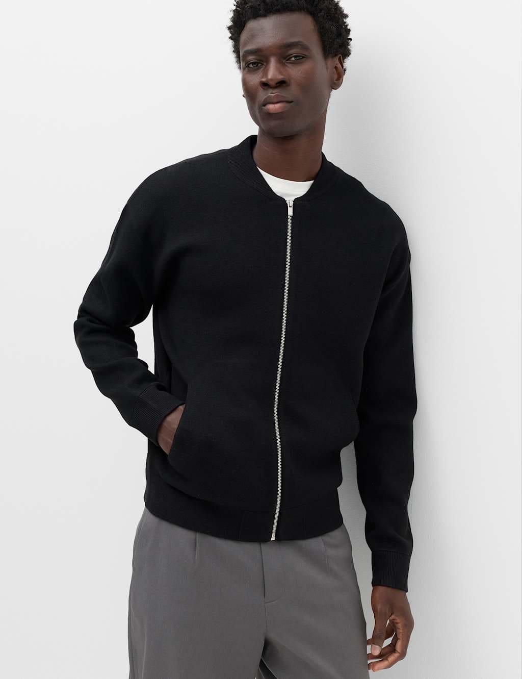 M&S Air Yarn Knitted Bomber Jacket Black