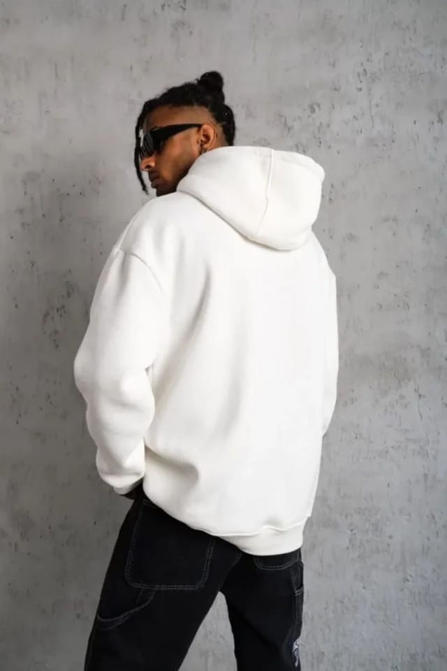 Janes Janes Men's Oversized Hooded Sweatshirt with Pocket in Off-White - 2