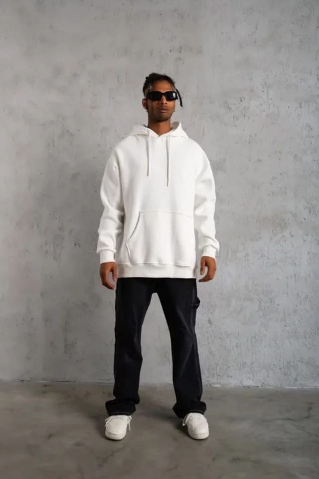 Janes Janes Men's Oversized Hooded Sweatshirt with Pocket in Off-White - 3