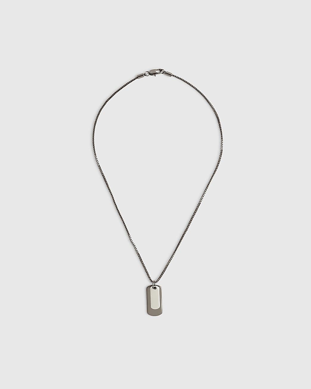 River Island Mens River Island Silver Metal Double Dog Tag Necklace