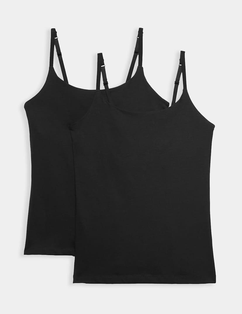 Marks & Spencer M&S 2 Pack Cotton Rich Secret Support™ Vests Black - 1