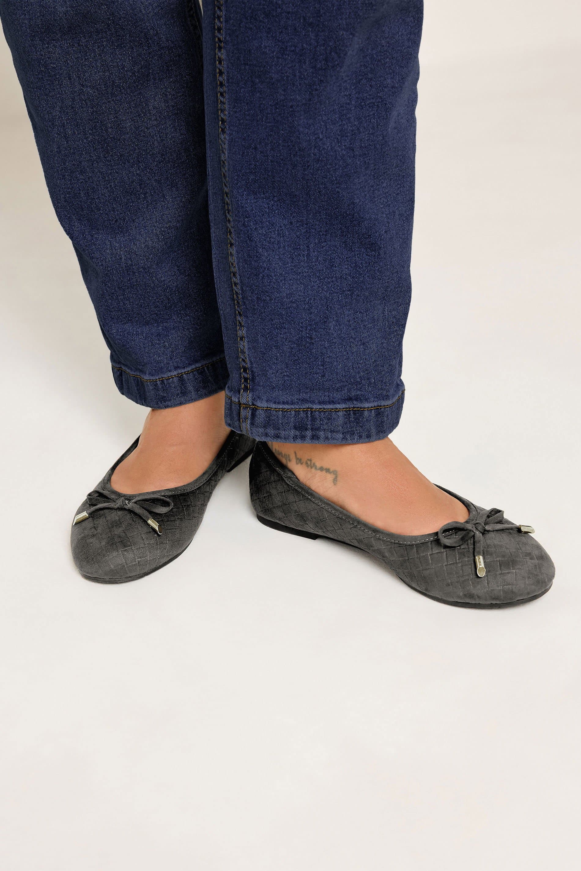 Yours Grey Woven Ballerina Pumps In Wide E Fit & Extra Wide Eee Fit