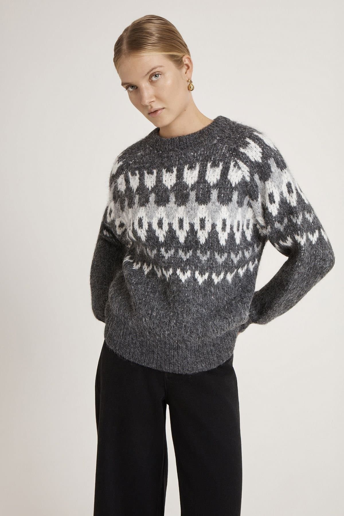 Finery London Finery London Dark Grey Fair Isle Round Neck Sweater