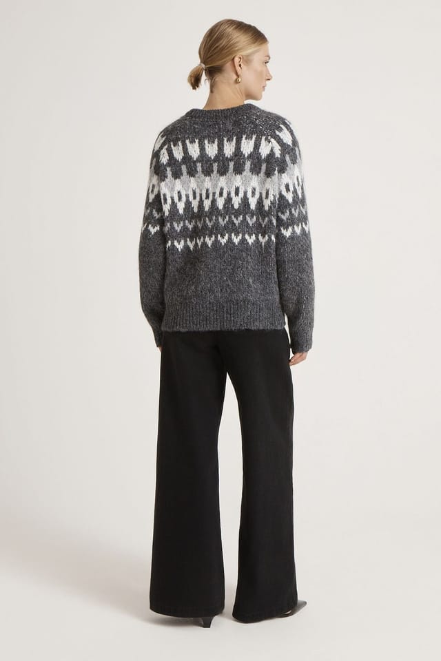 Finery London Finery London Women's Belinda Fair Isle Round Neck Sweater in Dark Grey - 3