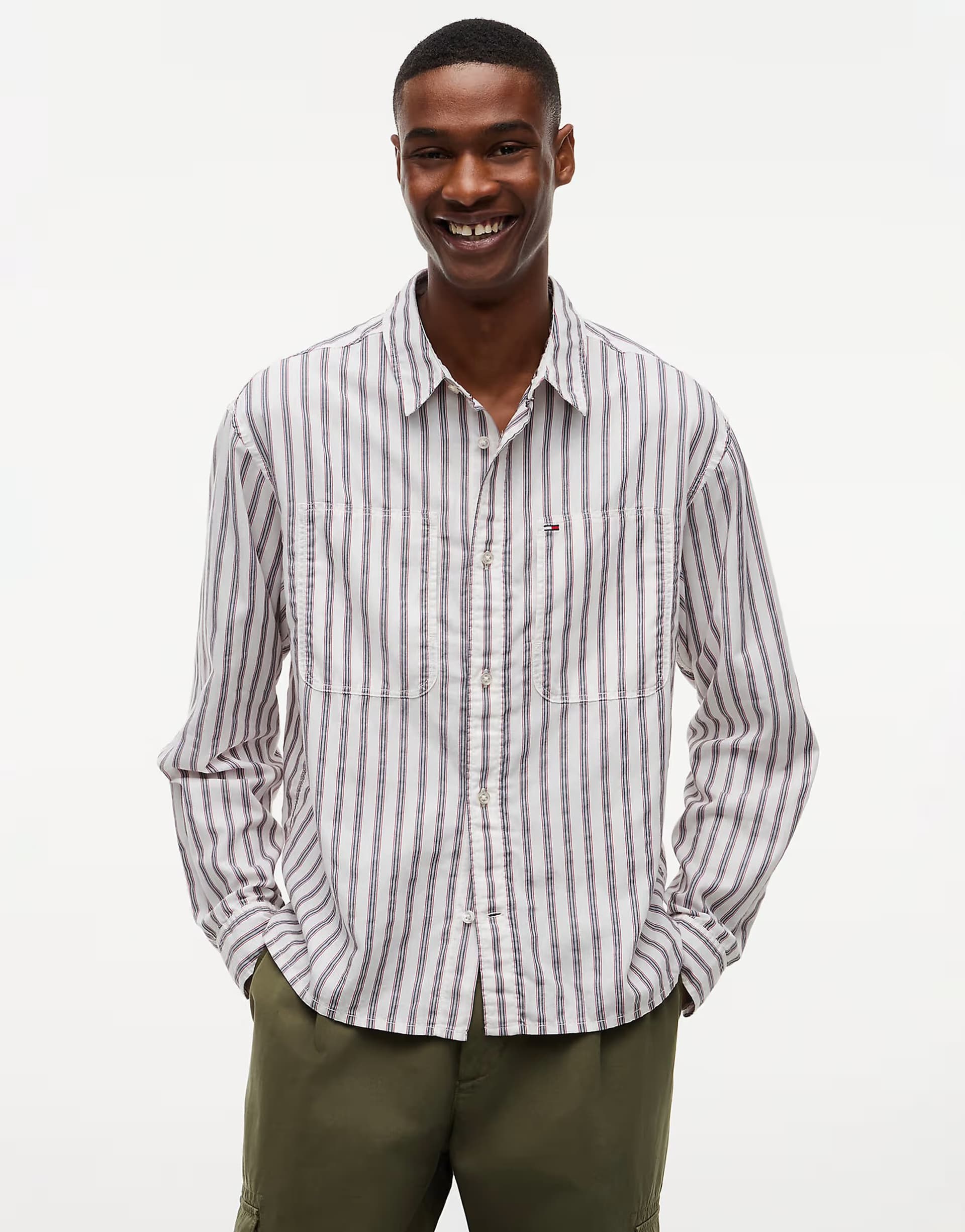 ASOS Tommy Jeans Boxy fit stripe dobby shirt in ecru stripes