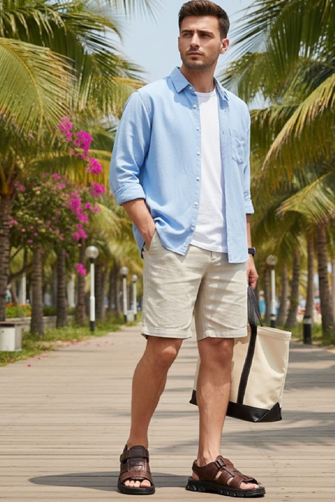 LARANGE LARANGE Brown PU Leather Sandals for Men