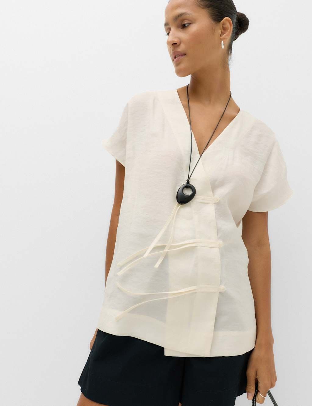 Marks & Spencer M&S Modal Rich Button-Detail Shirt Ivory