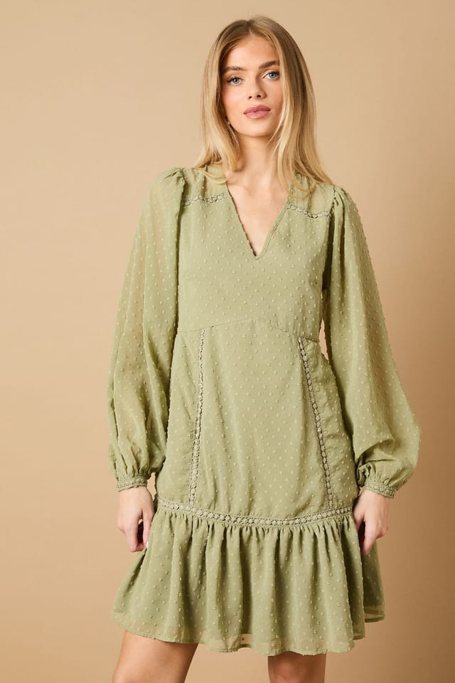 Oasis Oasis Women's Trim Insert Detail Mini Dress in Green - 3