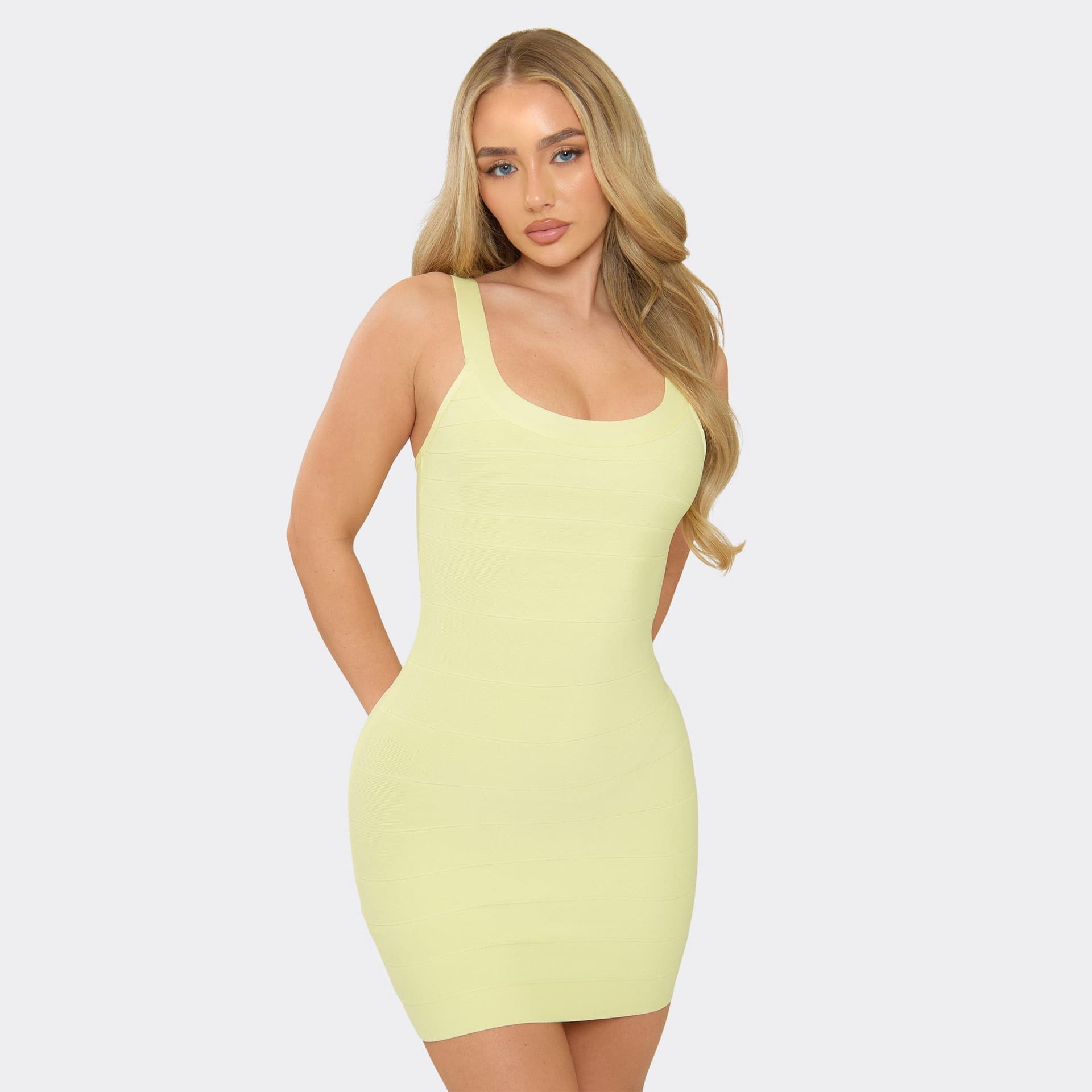 EGO Scoop Neck Mini Dress In Lemon Bandage, Women's Size UK 6