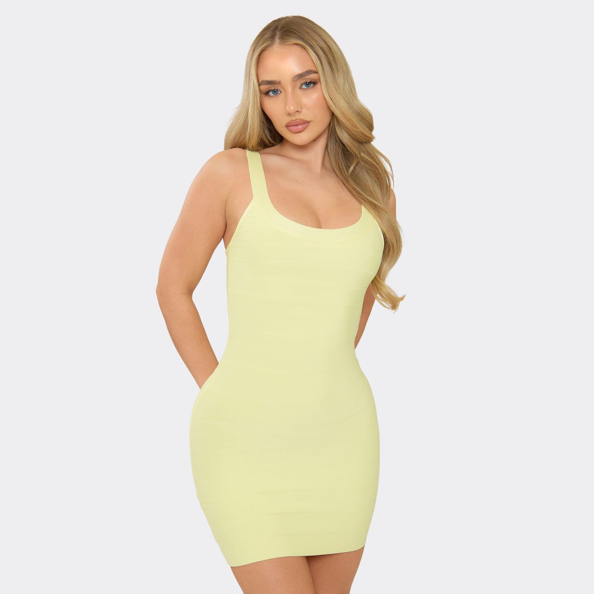 EGO Lemon Bandage Scoop Neck Mini Dress