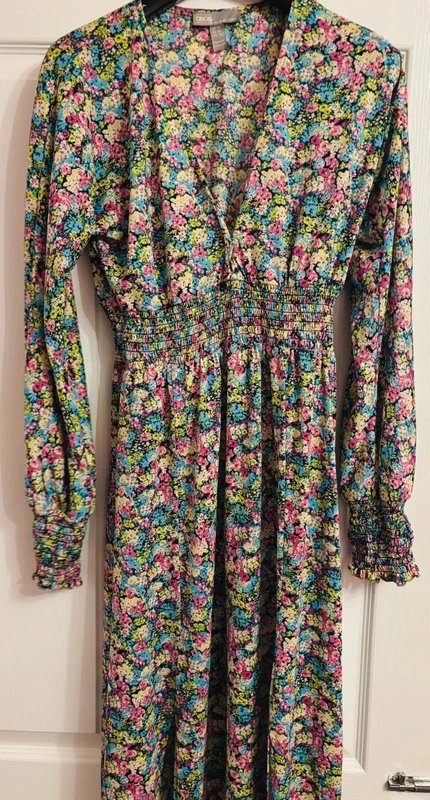 ASOS ASOS plunge ditsy stretch waist side split dress maxi holiday party 10-12 same day post - 1