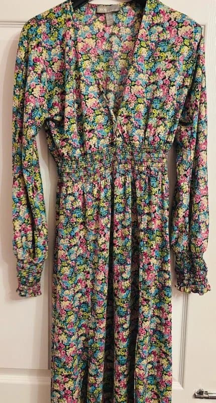 ASOS ASOS plunge ditsy stretch waist side split dress maxi holiday party 10-12 same day post