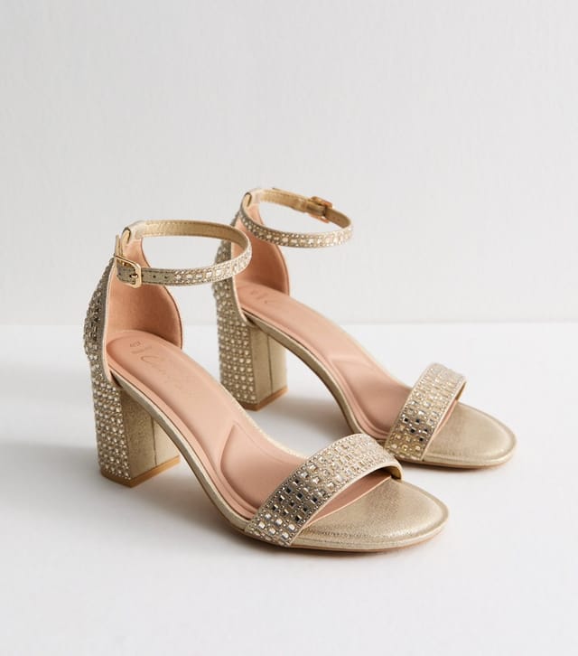 New Look Women's Wide Fit Gold Embellished Block Heel Sandals New Look - 3