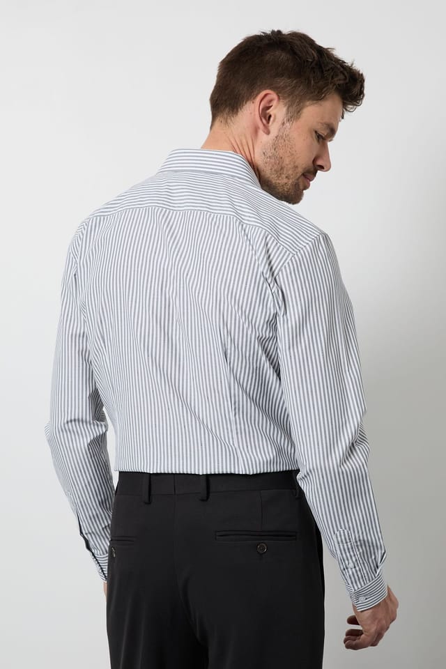 Burton Burton Men's Light Grey Bold Stripes Easy Iron Slim Fit Long Sleeve Shirt - 3