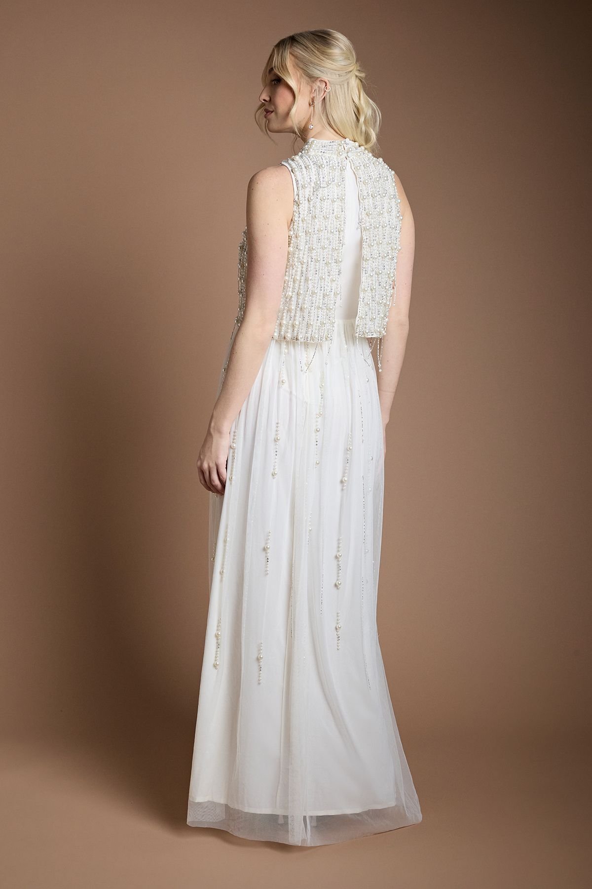 Coast Coast Women's Pearl Beaded Overlay Georgette Wedding Dress in Ivory - 3