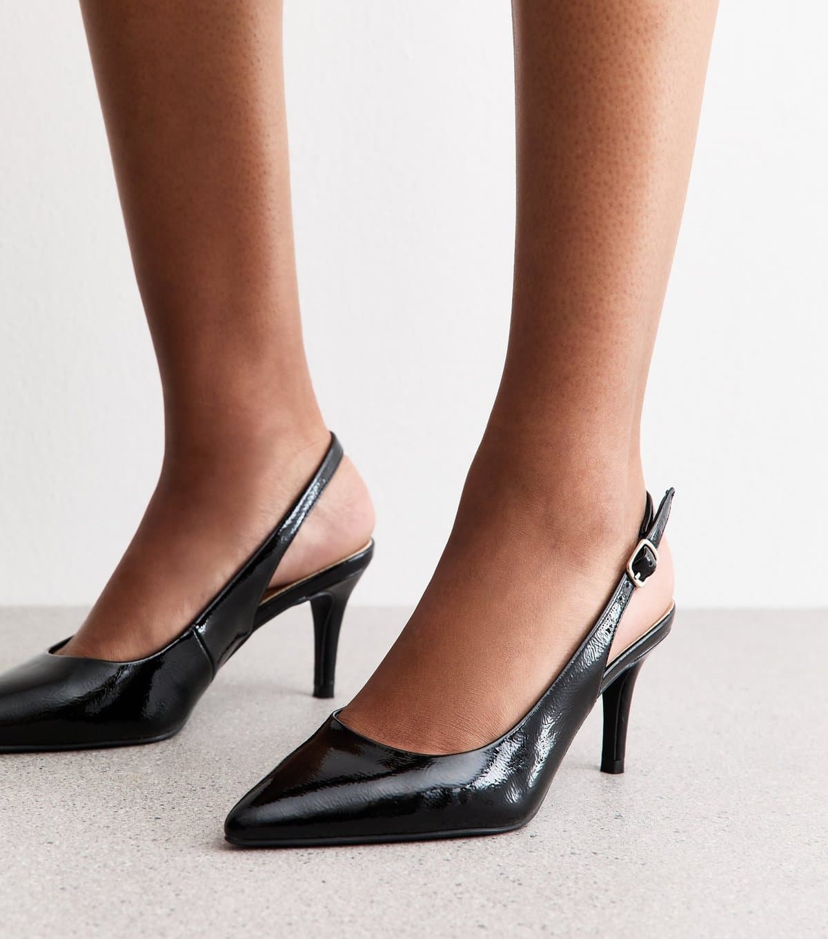 New Look Women's Black Faux Patent Slingback Pumps Vegan New Look