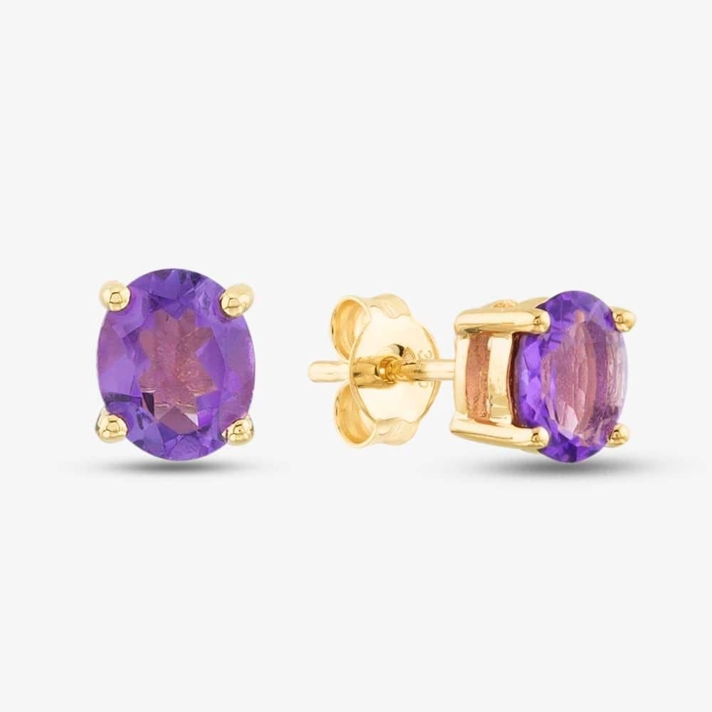 T.H.Baker T.H.Baker 9ct Yellow Gold Amethyst Stud Earrings