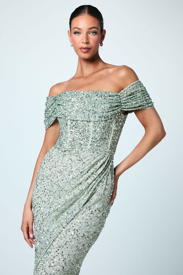 Coast Coast Women's Sequin Bardot Maxi Bridesmaid Dress in Sage - 2
