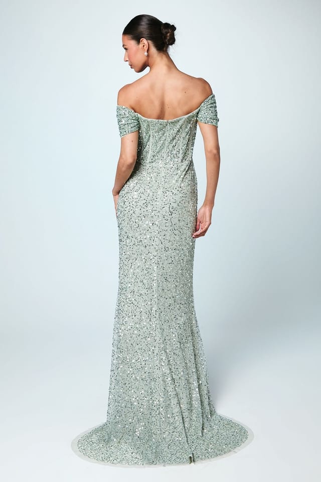 Coast Coast Women's Sequin Bardot Maxi Bridesmaid Dress in Sage - 3