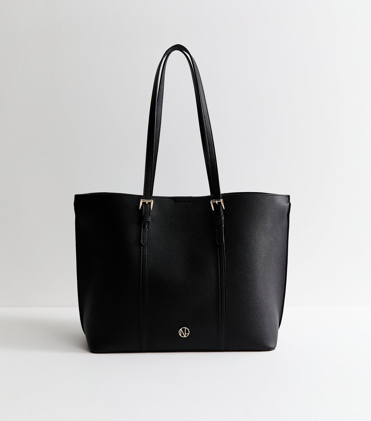 New Look New Look Black Faux Logo Plaque Leather Tote Bag