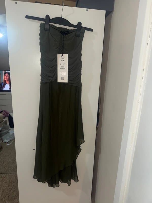 Bershka Bershka khaki green maxi skirt with ruched top and cut out mesh skirt