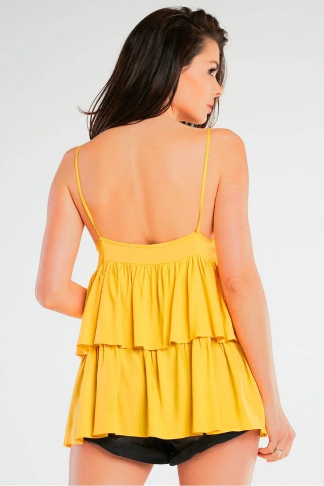Love Lace Love Lace Women's Viscose Loose Strap Blouse With Back Frills in Yellow - 3