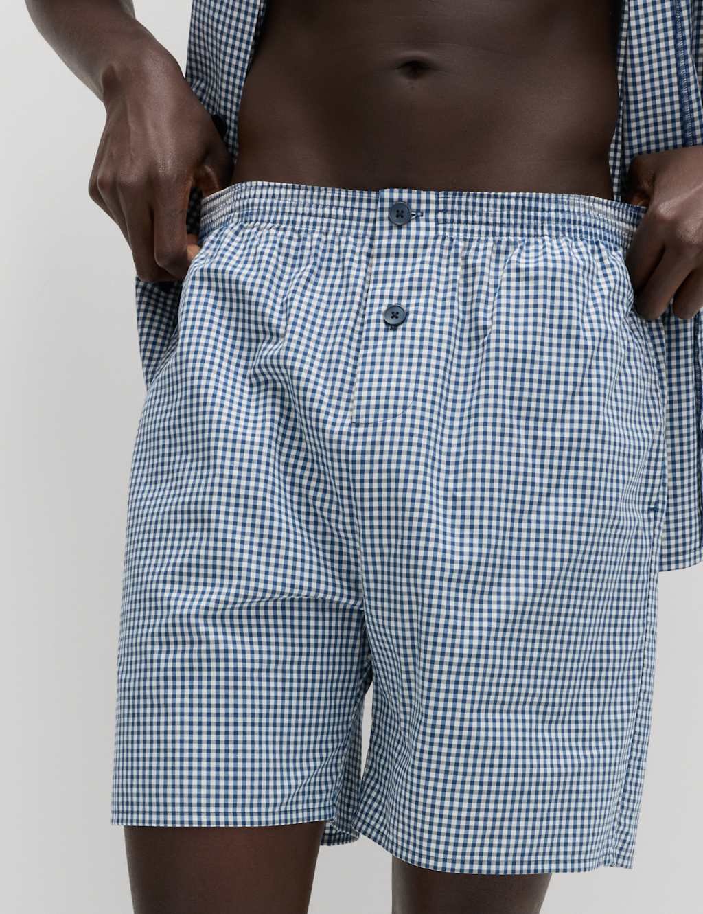 Marks & Spencer M&S Pure Cotton Gingham Pyjama Set Blue Mix - 2