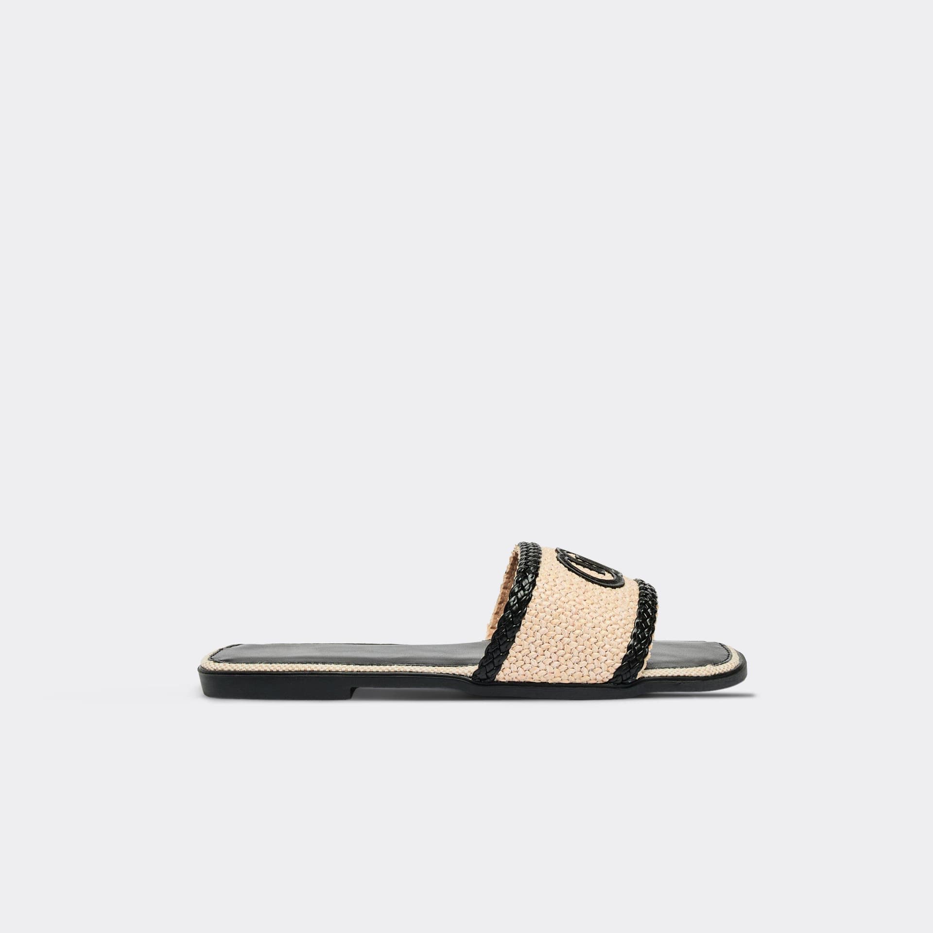 EGO Combo Logo Woven Detail Flat Slider Sandal In Black Faux Leather, Women's Size UK 3