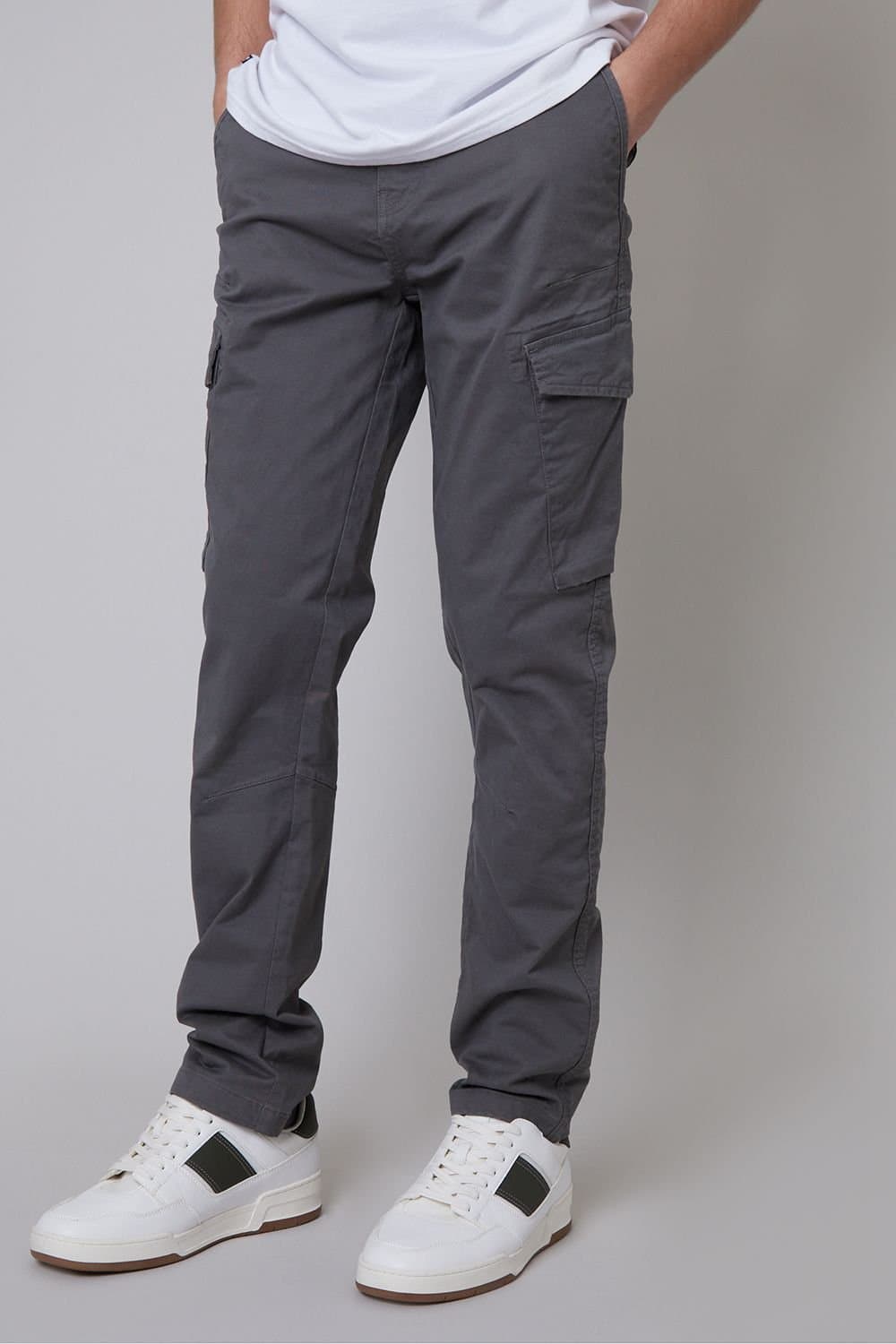 Threadbare threadbare Men's 'Drill' Cotton Cargo Trousers With Stretch in Grey