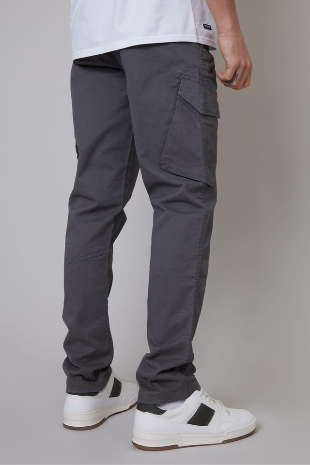 Threadbare threadbare Men's 'Drill' Cotton Cargo Trousers With Stretch in Grey - 2